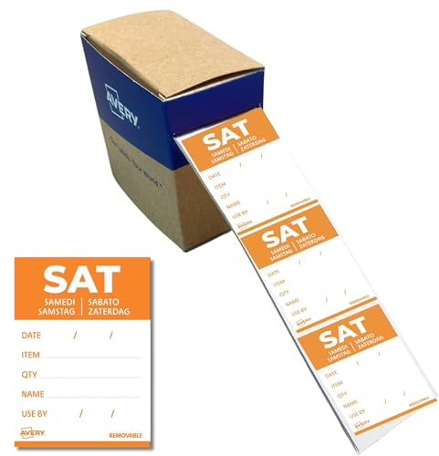 AVERY Zweckform ablösbare Lebensmittel-Tagesetiketten Samstag (orange 40 x 56 mm 500 Aufkleber auf Rolle 5-sprachig HACCP-konform) DLDSATREV-500