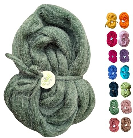 Wollblüte Kammzug Merino 100g Waldgrün | Märchenwolle von heimischen Weiden zum Handspinnen, Filzen und vielen DIY-Projekten (Moos-meliert)