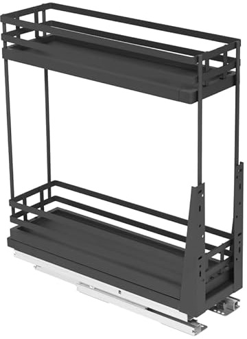 AMIX Unterschrank-Auszüge Graphit-Cargo-Auszug 15 cm – 2-stöckig mit Frontbefestigung & Softclose-System