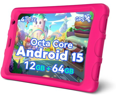 Topsand 8 Inch Android 15 Tablet with Sim Card Slot Uncloked, Cellular Tablet Phone with 4G LTE, Octa Core,12GB RAM 64GB ROM 2TB TF Expandable, 5G WiFi, 8MP Camera, 5100mAh, Tableta with Case(Pink)