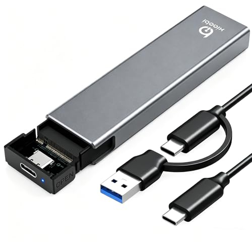 xiaobi M.2 NVMe SSD Enclosure, Tool-Free Installation, External SSD Reader | USB 3.2 Gen 2 (10 Gbps) to NVME M-Key/(B+M) Key PCIe NVMe Adapter Support UASP and Trim, for SSDs 2230/2242 /2260/2280(Gery)