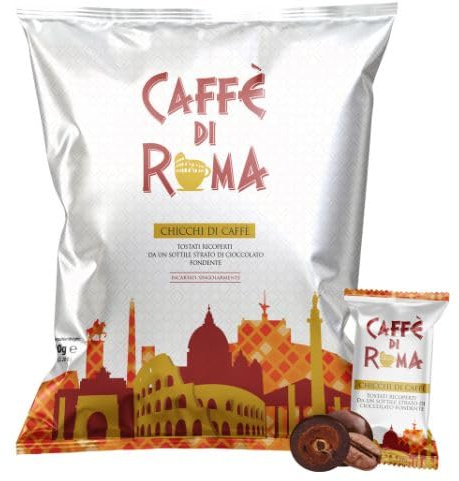 Caffè di Roma Chicchi di Caffè Tostati ricoperti di Cioccolato Fondente Incartati Singolarmente - Senza Glutine - 1 Busta da 1 kg - Certificato Kosher -