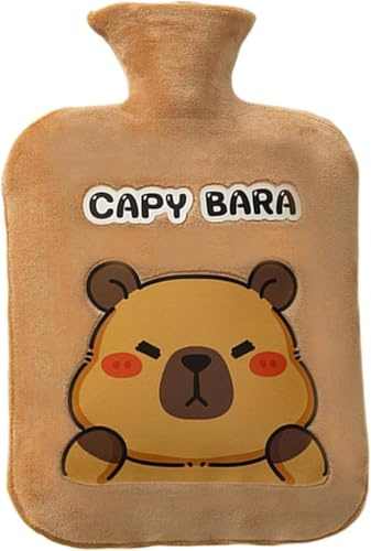 Capybara Hot Water Bottle, 1L Capybara Hots Water Bag with Plush Cover Large Leakproof Hots Waters Bottles Cartoon Hand Warm Waters Bag Hotwater Bottle for Hot and Cold Compress