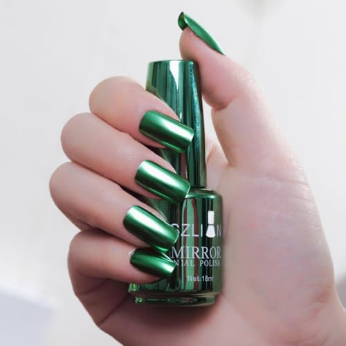 Green Nail Polish - Chrome Nail Polish - Metallic Nail Varnish Quick Dry - Metal Reflective Effect Long Lasting No Need UV Super Shine Magic Mirror Easy to Apply Nail Varnish for Women DIY Home 18ml