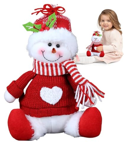 Renchey Peluche De Bonhomme De Neige pour Noël | Figurine Assise Decoration de Noel - Figurine Bonhomme de Neige de Fête - pour Bureau Etagère Intérieur Maison Bureau Vacances Hiver Cheminée Manteau