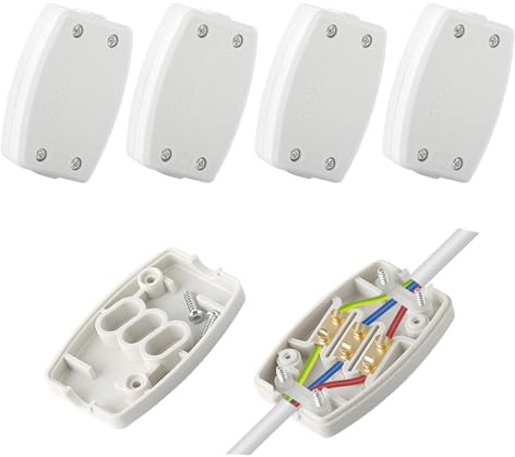 4 Pcs 3 Terminal Electrical Junction Box, Power, 13A 250V Electrical Connectors for Indoor Lighting, Flex Connector 3 Core Cable Joiner (White)