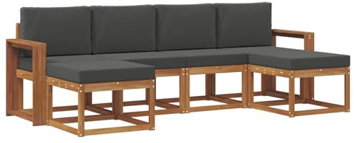 vidaXL Outdoor-Sofagarnitur mit Kissen 6 pcs Natur und Anthrazit, Moderne Outdoor-Sofa Set, langlebige Gartenmöbel, stylische Pool Lounge, vielseitige Sitzmöbel
