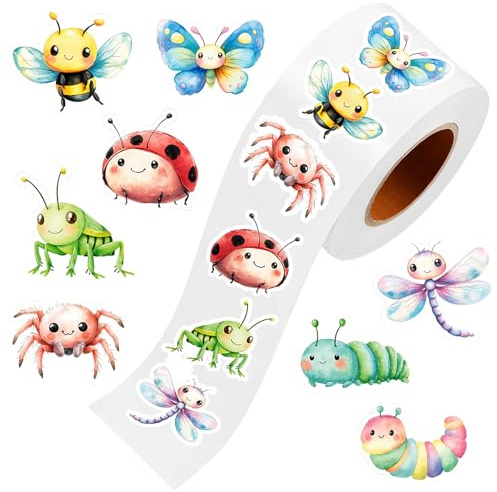 Sticker Kinder Set - 500 Stück Niedliche Insekten Sticker, Biene, Schmetterling & Libelle, Wasserfeste Belohnungsaufkleber für Scrapbook, Fotoalbum & Kindergeburtstag Mitgebsel