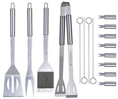 Viners Everyday 16 Piece Silver Stainless Steel Barbecue Tools Set | Comprehensive set of 16 professional barbecue tools for commercial grilling, catering events, and high-volume kitchens.
