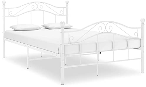 vidaXL Bett mit Lattenrost Metallbett Bettgestell Doppelbett Schlafzimmerbett Ehebett Bettrahmen Schlafzimmermöbel Weiß Metall 120x200cm