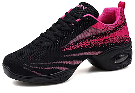 Scarpe Jazz da donna con lacci da ballo scarpe da ginnastica da donna suola divisa cuscino d'aria moderne scarpe da ballo piattaforma, Rosa 2, 39 EU