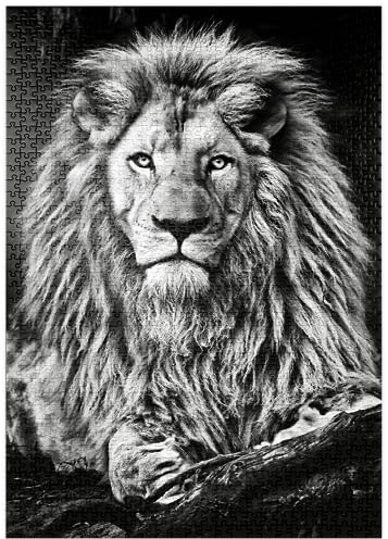 MyPuzzle Schwarz-Weiß-Bild eines Majestätischen Löwen - Premium 1000 Teile Puzzle - MyPuzzle Sonderkollektion von Puzzle Galaxy