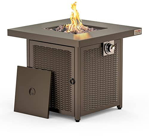Onlyfire Outdoor Living 71,1 cm Gas-Feuerstelle Tisch Propangan Feuerstelle Outdoor Feuertisch mit Lavastein und Deckel für Garten, Hinterhof