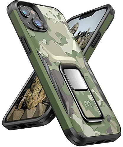 MYBAT Pro Stealth Series Phone Case for iPhone 14 Plus Case with Stand 6.7,Support Magnetic Car Mount, Heavy Duty Military Grade Drop Protective Rugged Bumper Armor Covers(Army Green Camo)