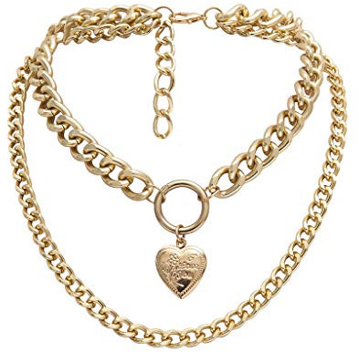 Chain Necklace for Women Girls Layering Necklace Pendant Curb Chain Padlock Lock Locket Gold Chunky Necklaces Pendants