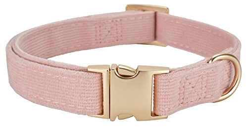 YUDOTE Ultraweiches Hundehalsband natürliche Baumwolle Cord für Kleine Hunde mit empfindlicher Haut,Staubiges Rosa