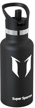 Super Sparrow Kids Water Bottle 350ml - FlipFlow Insulated Metal Water Bottles with Straw Lid - BPA-Free Bottles Stainless Steel & Leakproof Thermal Flask - Ideal for Home, Office, Travel or Sports