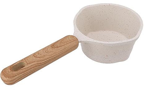 Petite Poêle à Lait, Casserole Antiadhésive Blanche, Marmite Multifonctionnelle avec Manche en Bois pour Frire, Mini Chauffe-beurre, Fond Plat