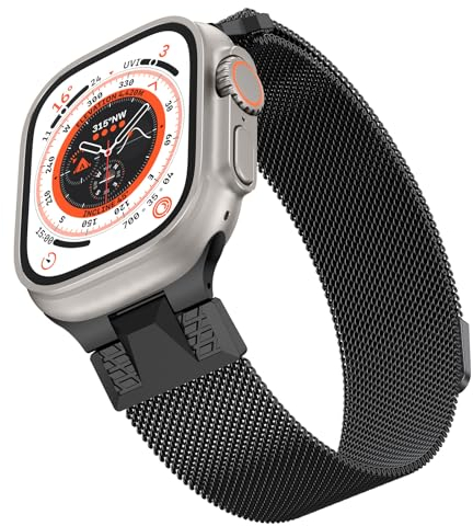 Higgs Métal Bracelets Compatible avec Bracelet Apple Watch Ultra/Ultra 2 49mm 46/42/45/44mm Femme Homme, Bracelet Magnétique Réglable pour iWatch Series SE 10 9 8 7 6 5 4 3 2 1,Metal Milanais