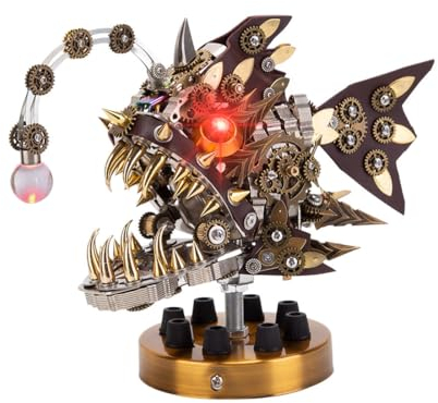 Metalkitor 3D Metal Puzzles for Adults, Anglerfish Model Kit - Steampunk DIY Ornament - Assembly Jigsaw Crafts Brain Teaser - Perfect Room Decor and Gift Choice(700+PCS, with Base)