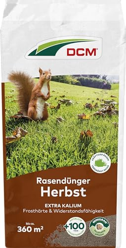 CUXIN DCM Rasendünger Herbst - Langzeit Rasendünger - Mit MINIGRAN® TECHNOLOGY - Frosthärte & Standfestigkeit - organisch-mineralischer Dünger - 18 kg