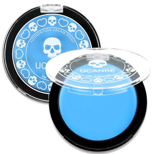 UCANBE Maquillaje Azul Claro para Cara, Base Maquillaje Halloween Azul Claro, Segura y No Tóxica, Pintura Facial para Teatro, Carnaval, Escenario y Cine