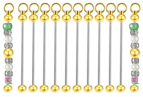 Andibro 10 Stück Perlen Schlüsselanhänger Stangen Perlen Rohlinge,Metall Schlüsselanhänger Streifen für Schmuckherstellung Frauen Männer DIY-Bastelarbeiten (Gold)