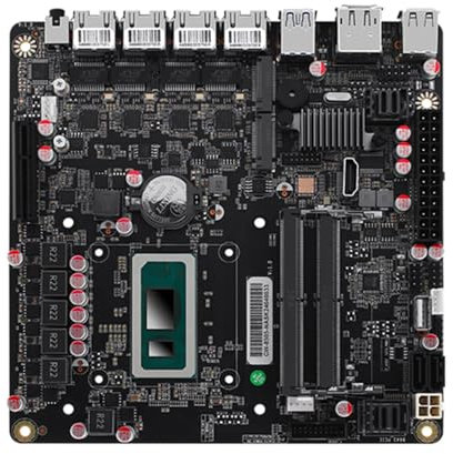 HKUXZR NAS Motherboard AMD, Firewall VPN Router Intel i5-12450H 8 core 12 Thread DIY 2xSFF-8643, 4 Port i226-V 2.5GbE LAN, 2xDDR5, 2*M.2 NVMe PCIE X4, 6*SATA3.0, HDMI2.0 DP USB4 Type-C, ITX 17x17CM.
