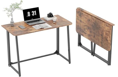 Flrrtenv Small Folding Desk for Small Spaces, 31 Inch Folding Desk Space Saving Computer Desk, Lightweight and Portable Picnic Table Camping Desk Outdoor Table, Small Home Office Desk Table, Brown