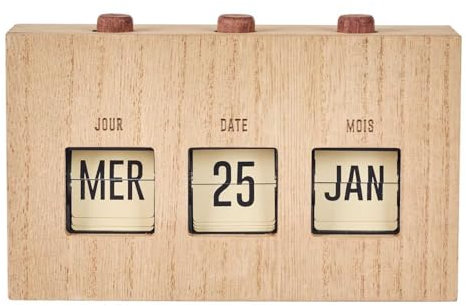 HOME DECO FACTORY, HD0094, Calendrier Flip Flap Décoratif en Bois Brut, Objet Décoratif Pratique et Élégant, Idéal pour Salon ou Bureau, Durable et Polyvalent, Taille : 30x15 cm, Marron et Noir