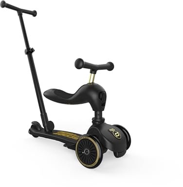 Scoot & Ride Highwaykick 1 Push and Go Kickboard mit Sitz Kinderroller Scooter 2in1 Laufrad mit Lenkstange ab 1 2 Jahren mitwachsend Höhenverstellbar werkzeuglos (Black & Gold (Limited Edition))