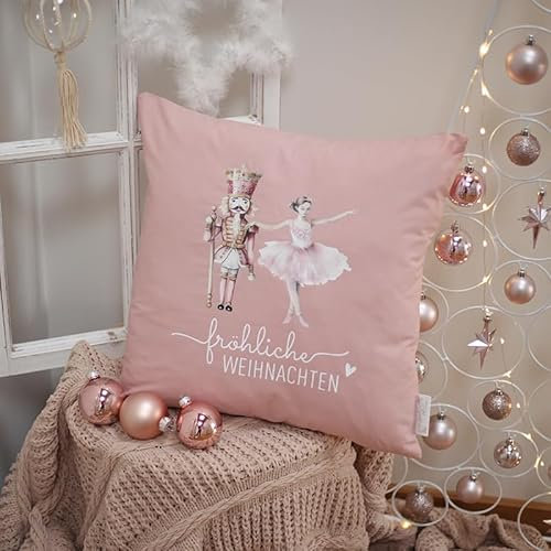 Nessy's Kreativ Fabrik/Schönes Deko Kissen - Kissenbezug zu Weihnachten/als Geschenk / 100% Baumwolle/Nussknacker u. Ballerina