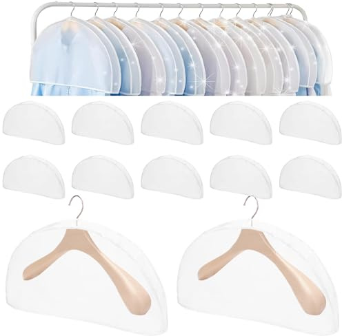 WIYETY 12 Stück Weiße Kleidersäcke: Transparenter Staubschutz Schultercover, Kleidersack Anzug Kleiderschutz, Kleidersäcke Mottensicher für Anzüge Kleider Mäntel Sakkos Hemden Abendkleider