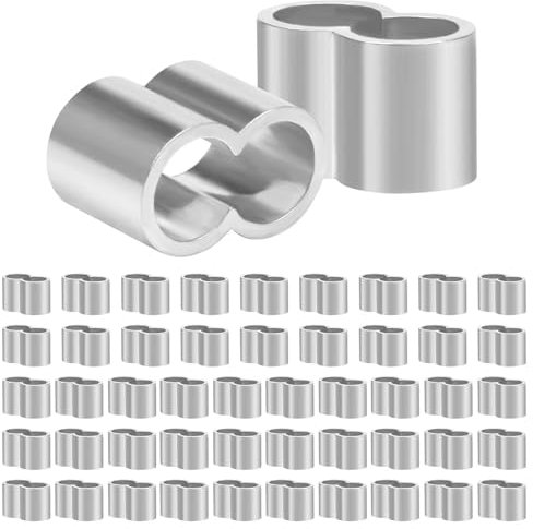 50 Stück Seilklemme 6mm, Aluminium Pressklemmen, Alu-Crimpschlaufe Würgeklemmen mit Doppelhülsen, Seilklemme für Gummiseil Expanderseil Planenseil Drahtseil Kabel(Color:Silber)