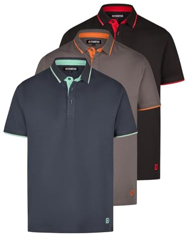 riverso Poloshirt Herren Kurzarm 3er Pack RIVLeano Regular Fit Shirt Sommer Basic Baumwolle Einfarbig, Größe:3XL, Farbe:Pack 1 (Tornado Grey/Navy/Black)