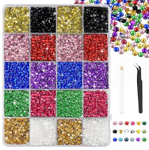 Bouiexye Farben Mischen Strasssteinen Set 28000 Stück Nailart Strasssteine Mit 1 Pinzette und Stift Geeignet für die DIY Dekoration von Kleidung Schuhen Nagelkunst Malerei usw
