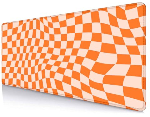 Sxckang Orange karierte Schreibtischunterlage, Boho-Muster, extra großes Mauspad, Schreibtischschutz-Pad, Schreibunterlage für Arbeit, Heimdekoration, rutschfeste Gummi-Gaming-Mauspads für Computer