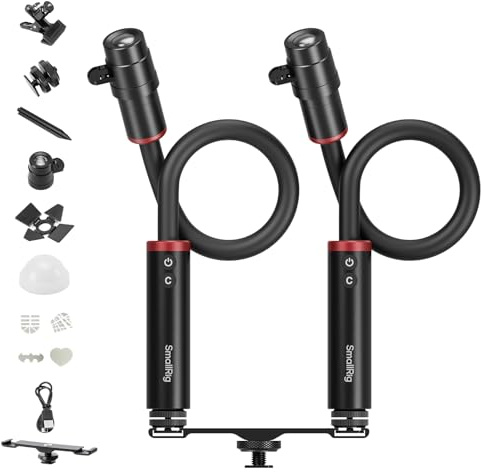 SMALLRIG RM 03 Lampe LED pour Macrophotographie - Lot de 2, Angle de Faisceau Réglable, 5 Couleurs CRI95, Lampe Flexible avec Griffe Porte-Accessoires, Pince, Diffuseur, Projecteur, Volets - 5796