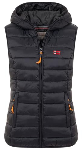 Geographical Norway Damen Steppweste mit Kapuze Frühling sportlich Übergangs Weste Herbst