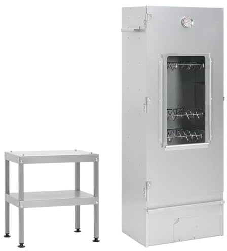 Mokuyary Räucherofen mit Tisch Verzinkter Stahl, Räucherschrank Tragbarer Smoker für Räuchern -A