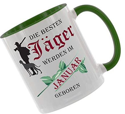 Die besten Jäger werden im Januar geboren - Kaffeetasse mit Motiv, Tasse mit Druck, auch individuell mit Spruch, Foto, Wunschtext, Wunschname (Grün)