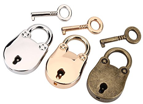Lot de 3 mini cadenas avec clés, mini cadenas en forme d'ours, cadenas de style antique vintage avec clés pour décoration de sac à main, argenté, doré et bronze