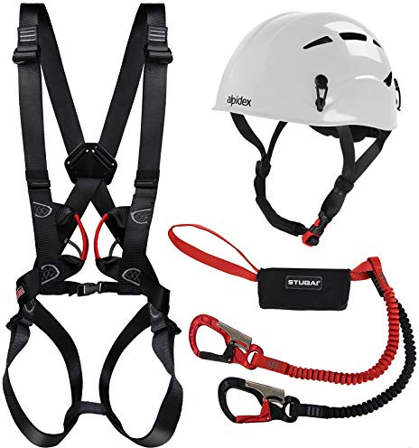 Diverse ALPIDEX Kletterhelm in bright white + ALPIDEX Komplettgurt Klettergurt + Stubai Klettersteigset BASIC 3.0