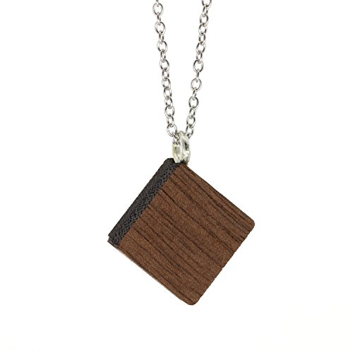 NaturSchatulle Kette mit Anhänger Viereck Holz 45cm Halskette Holzanhänger Silber 925 Kette Damen Kettenanhänger Viereckig Holzschmuck Charms