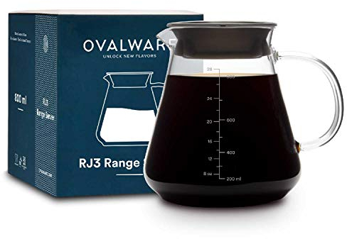 Glas Kaffeekanne Teekanne für Pour Over Kaffee & Tee - 800 ml/20oz Ovalware Mikrowellensichere und Hitzebeständige 2.5 mm dicke Glaswand