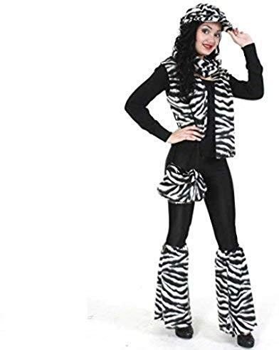 KarnevalsTeufel Damenkostüm-Set Zebra, 4-TLG. Weste, Tasche, Schal und Mütze | M, XL | Plüsch, Tierkostüm, Karneval, Mottoparty (XL)