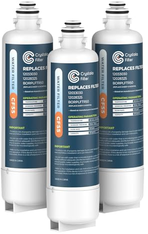 Crystala Filters Ersatz für Bosch Ultra Clarity Pro Wasserfilter, kompatibel mit BORPLFTR50, 12033030, 11025825, 12028325, BORPLFTR55, WFC100MF, WFS200MF (3er-Pack)