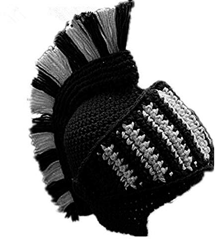 YEKEYI Lustige Ritterhelm Beanie mit Bart Mütze Handgemachte Strickmütze Winter Dicke Kappe Oktopus Hut Halloween Cosplay Skimaske, 03schwarz, Einheitsgröße