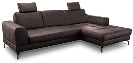 CAVADORE Ledergarnitur Benda / Großes Ecksofa mit XL-Longchair rechts & Federkern / Inkl. Sitztiefenverstellung & Kopfstützen / 284 x 87 x 175 / Echtleder: braun