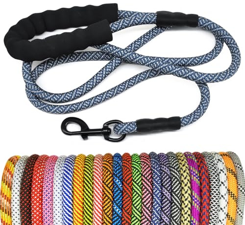 MayPaw Heavy Duty Rope Dog Lead, 3/4/5/6/7/8/10/12/15 FT Nylon Pet Leash, Soft Padded Handle Thick Lead Leashes for Large Medium Dogs (Navy, 1/2 * 8')